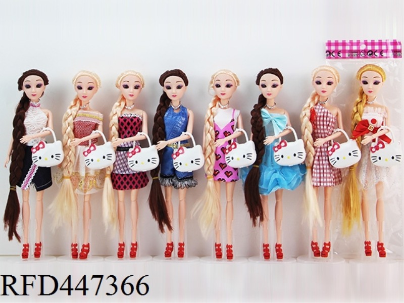11 JOINT SOLID 3D REAL EYE LONG BRAID DOLL THREE MIXED CLOTHES WITH HEIIO KITTY BAG