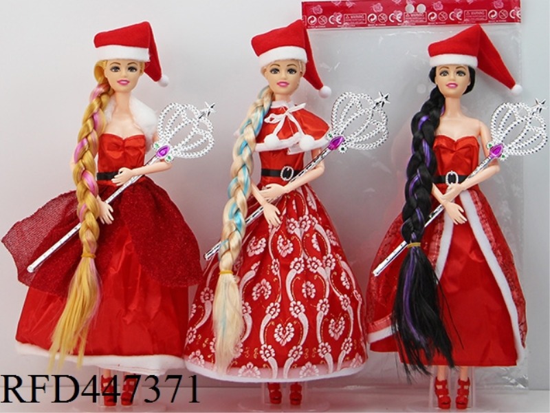 11.5-INCH 9-JOINT SOLID BODY WITH WALKING STICK SANTA CLAUS LONG HAIR PRINCESS 3 MIXED CLOTHES