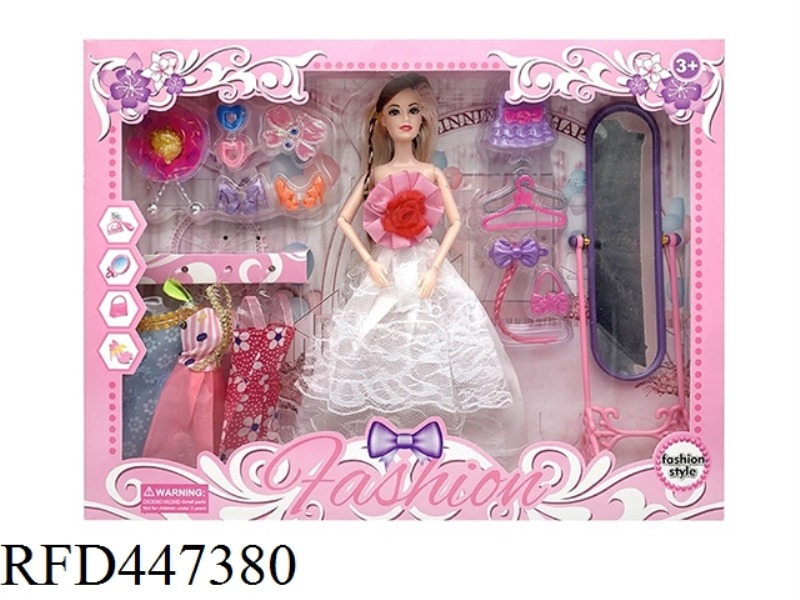 11.5-INCH SOLID 12 OFF WEDDING DRESS BARBIE WITH HANGING CLOTHES ACCESSORIES LARGE MIRROR