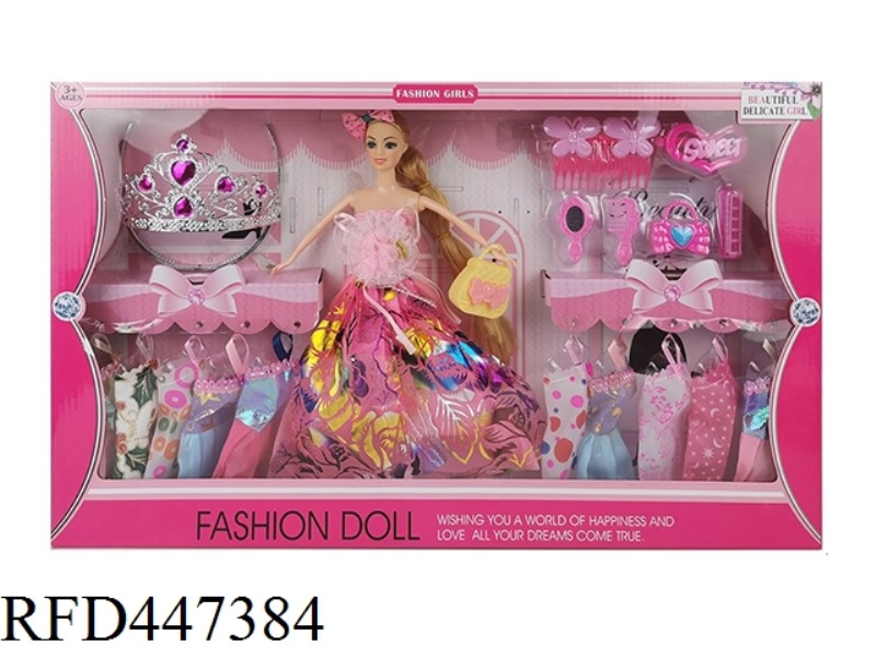 11.5-INCH FULL BODY LIVE HAND WEDDING DRESS BARBIE WITH DRESS ACCESSORIES AND LARGE CROWN ACCESSORIE