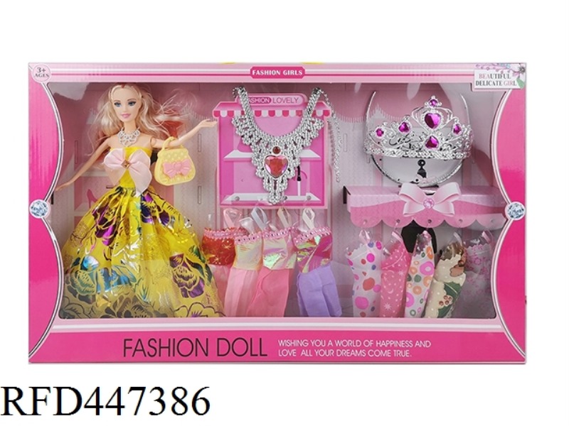 11.5-INCH FULL BODY LIVE HAND WEDDING DRESS BARBIE WITH LARGE NECKLACE ACCESSORIES AND LARGE CROWN A