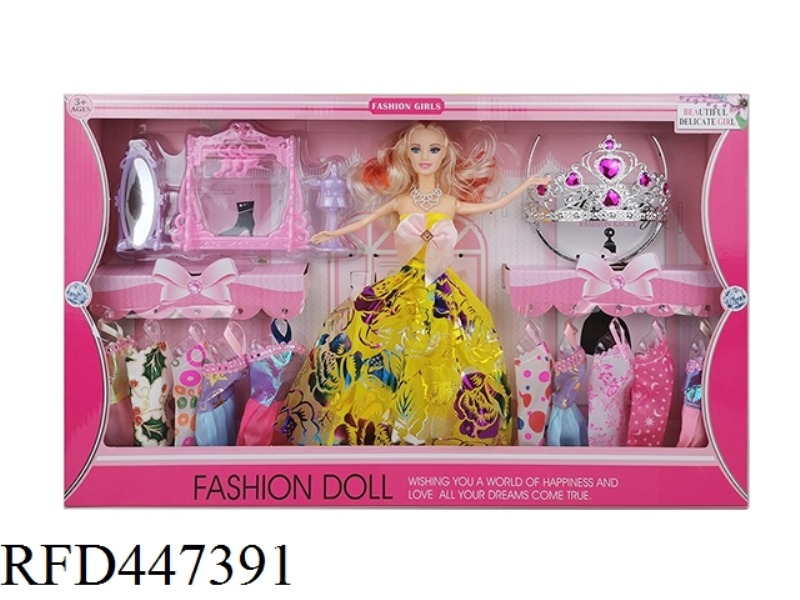 11.5-INCH FULL BODY LIVE HAND WEDDING DRESS BARBIE WITH MIRROR TABLE ACCESSORIES AND LARGE CROWN ACC