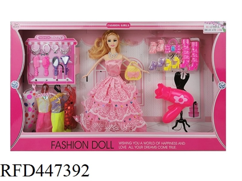 11.5-INCH FULL BODY LIVE HAND WEDDING DRESS SKIRT BARBIE WITH LARGE HAIR DRYER ACCESSORIES AND HANGI