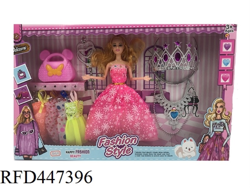 11.5-INCH SOLID 12 JOINT WEDDING DRESS BARBIE WITH LARGE NECKLACE ACCESSORIES AND LARGE CROWN WITH L
