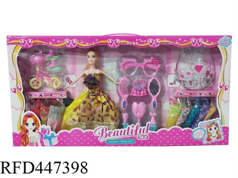 11.5-INCH FULL BODY LIVE HAND WEDDING DRESS SKIRT BARBIE WITH HANGING CLOTHES, LARGE GLASSES ACCESSO