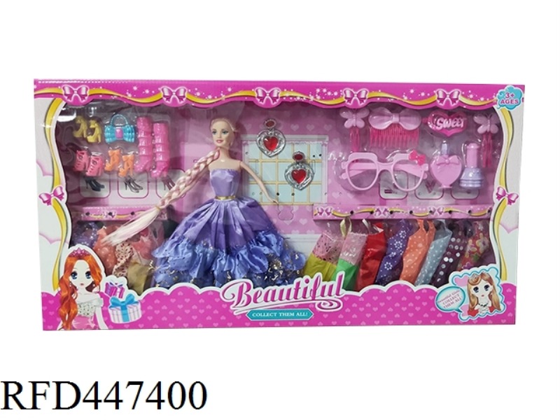 11.5-INCH FULL BODY LIVE HAND WEDDING DRESS SKIRT BARBIE BELT HANGING CLOTHES AND LARGE GLASSES ACCE