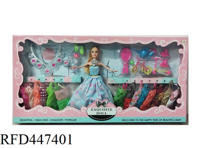 11.5-INCH FULL BODY LIVE HAND WEDDING DRESS BARBIE WITH LARGE NECKLACE ACCESSORIES AND BICYCLE ACCES