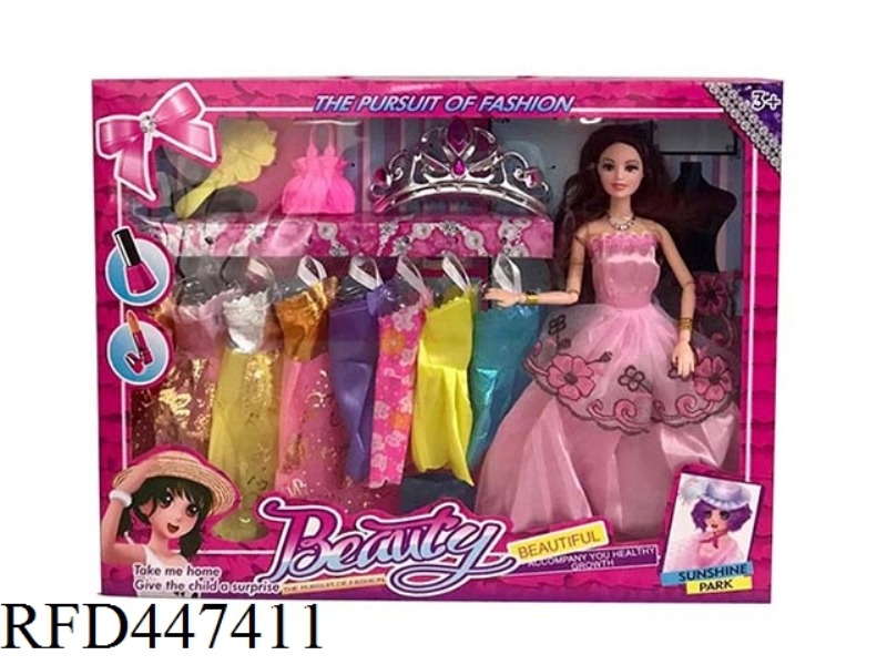 11.5-INCH 12 JOINT WEDDING DRESS BARBIE WITH ACCESSORIES AND 8 HANGING SKIRTS