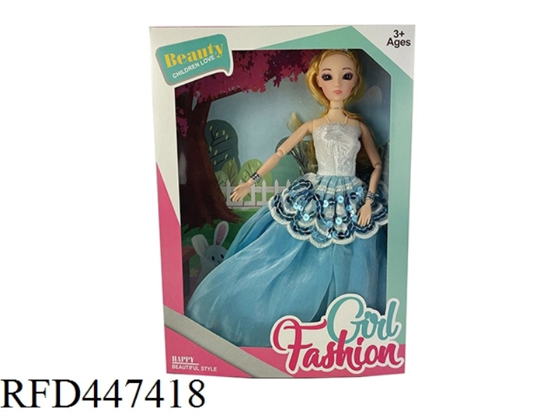 11.5-INCH SOLID 9-JOINT WEDDING DRESS LARGE SKIRT 3D REAL EYES LONG HAIR BARBIE BELT NECKLACE, BRACE