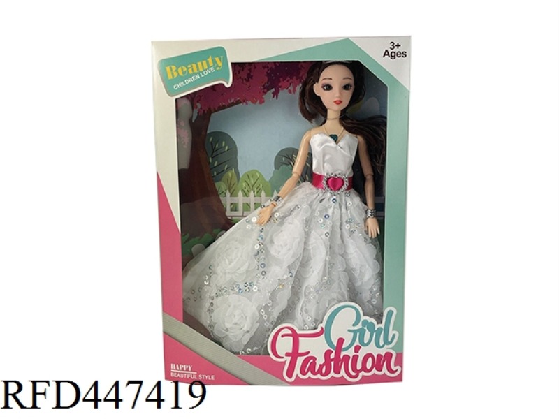 11.5-INCH SOLID 9-JOINT WEDDING DRESS LARGE SKIRT 3D REAL EYES LONG HAIR BARBIE BELT NECKLACE, BRACE