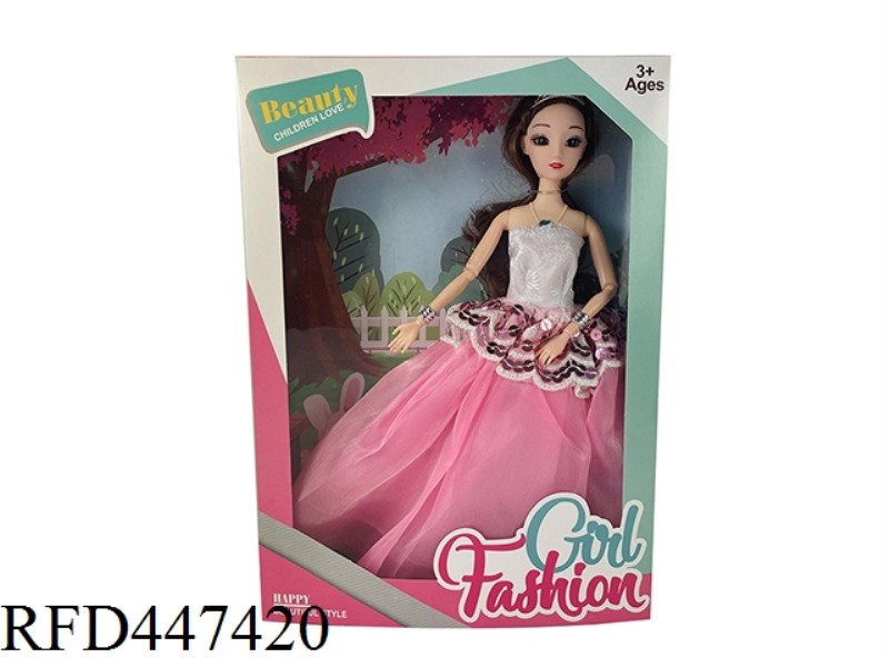 11.5-INCH SOLID 9-JOINT WEDDING DRESS LARGE SKIRT 3D REAL EYES LONG HAIR BARBIE BELT NECKLACE, BRACE