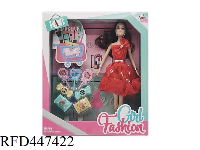 11.5-INCH FULL BODY LIVE HAND FASHION SHORT SKIRT BARBIE WITH BRACELETS, EARRINGS AND LOLLIPOP ACCES