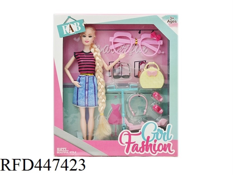 11.5 INCH HEADSET 9 JOINTS FASHION SHORT SKIRT, LONG FRIED DOUGH TWIST, LONG HAIR BOBBI GLASSES, SCO