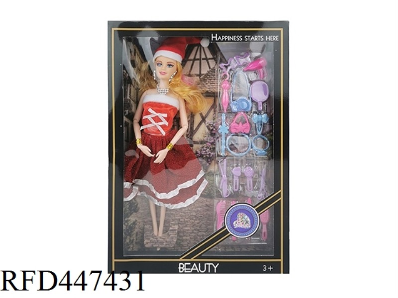 11.5-INCH 9-JOINT SOLID CHRISTMAS FASHION BARBIE NECKLACE EARRING BRACELET COSMETIC SET