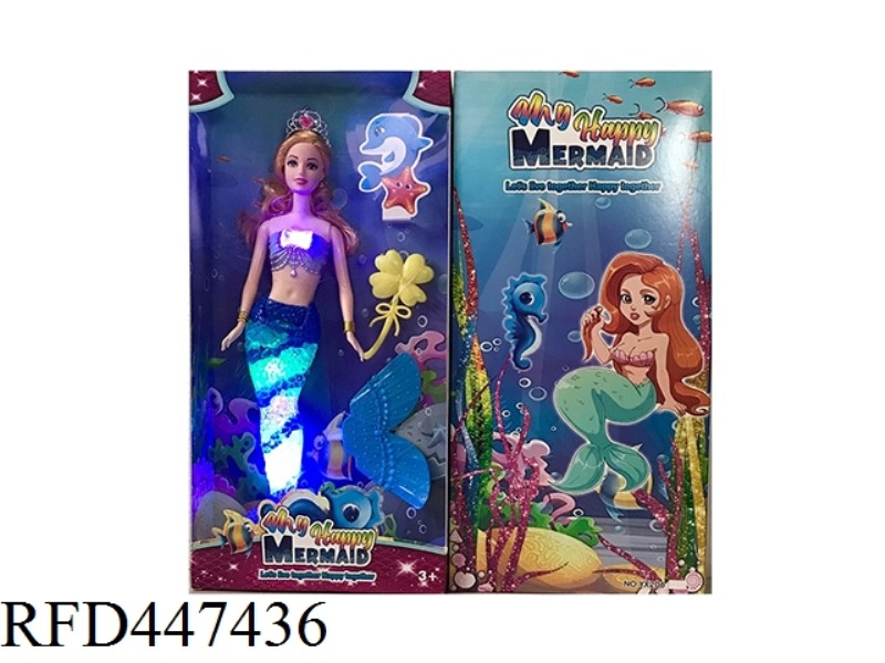 14 INCH FULL BODY LIVE HAND MERMAID BARBIE WITH LIGHT MUSIC CROWN COMB COMBINATION TAIL