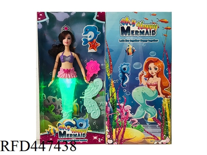 14 INCH REAL BODY LIVE HAND MERMAID BARBIE WITH LIGHT MUSIC CROWN MIRROR COMBINATION TAIL