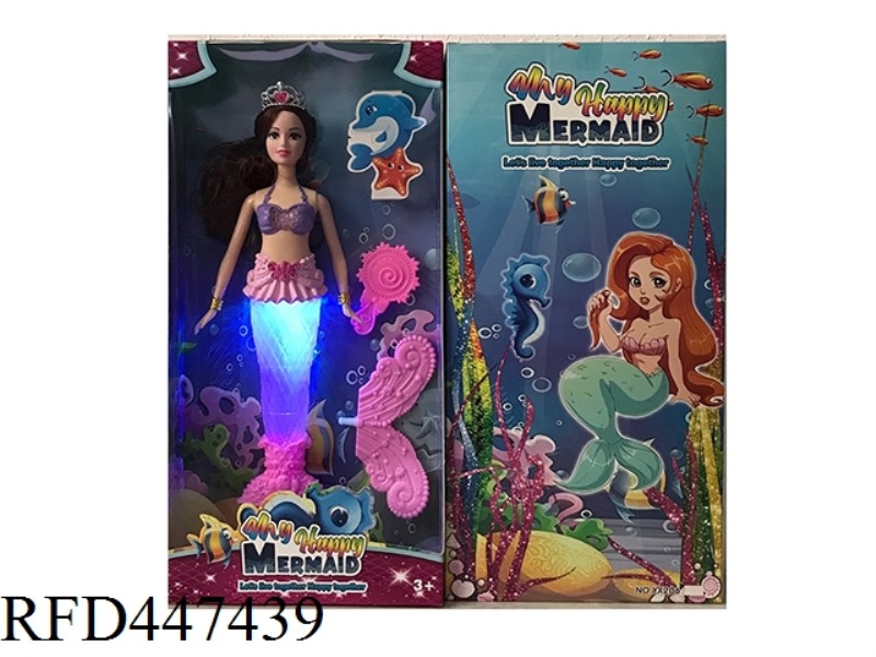 14 INCH REAL BODY LIVE HAND MERMAID BARBIE WITH LIGHT MUSIC CROWN MIRROR COMBINATION TAIL