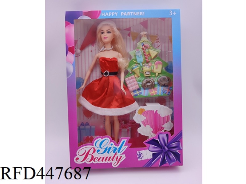 11 INCH SOLID CHRISTMAS GIRL BARBIE + CHRISTMAS TREE ACCESSORIES