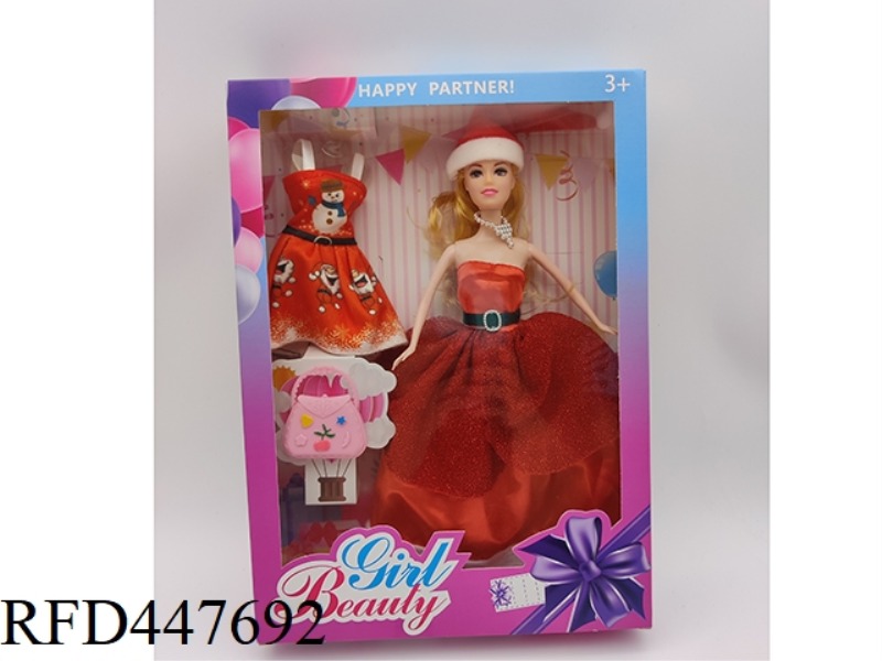 11 INCH SOLID CHRISTMAS GIRL BARBIE + SKIRT + BAG