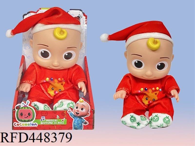8 INCH FULL BODY VINYL COCOMELON SUPER BABY JOJO WATERMELON SCHOOL BUS CHRISTMAS STYLE (WITH MUSIC)