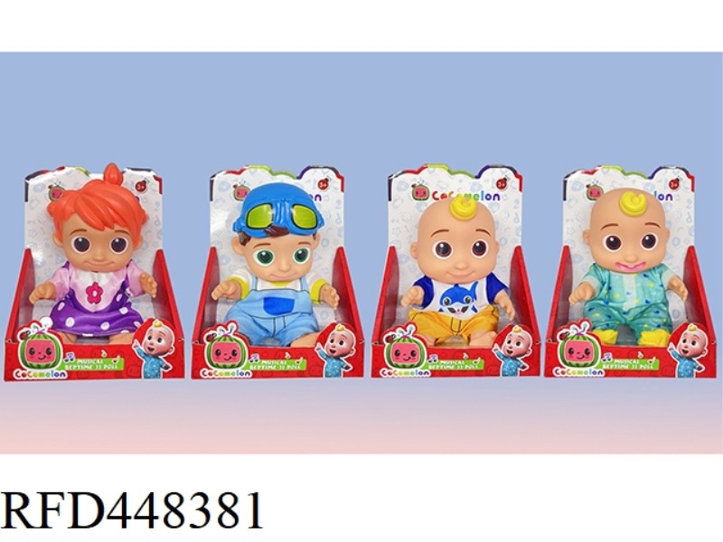8 INCH FULL BODY VINYL COCOMELON SUPER BABY JOJO WATERMELON SCHOOL BUS (WITH MUSIC)