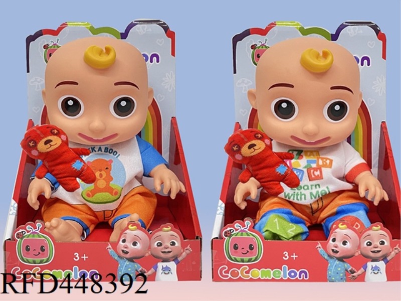 10 INCH FULL BODY VINYL COCOMELON SUPER BABY JOJO WATERMELON SCHOOL BUS WITH COTTON BEAR (WITH MUSIC