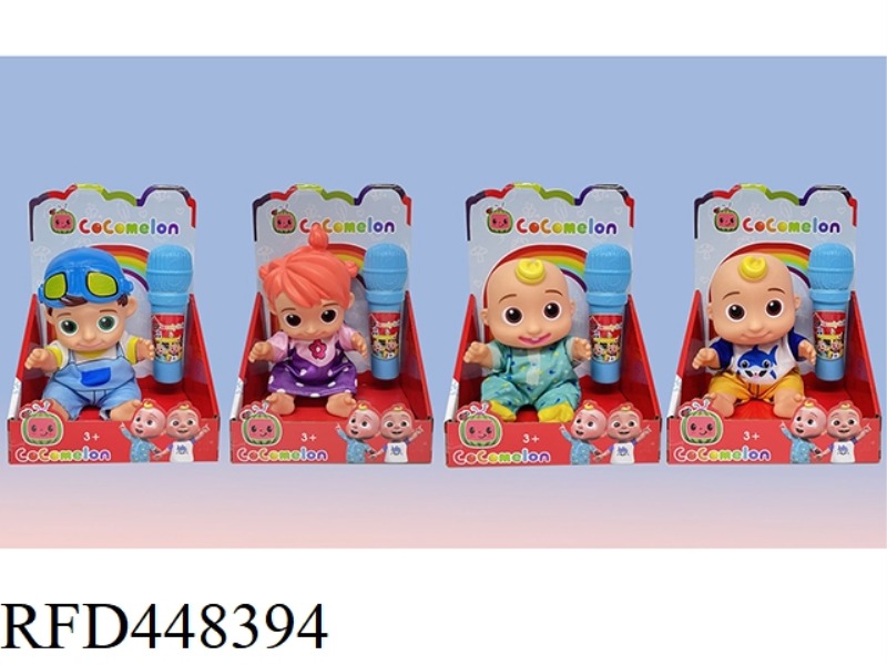 8 INCH FULL BODY VINYL COCOMELON SUPER BABY JOJO WATERMELON SCHOOL BUS WITH MICROPHONE (WITH MUSIC)