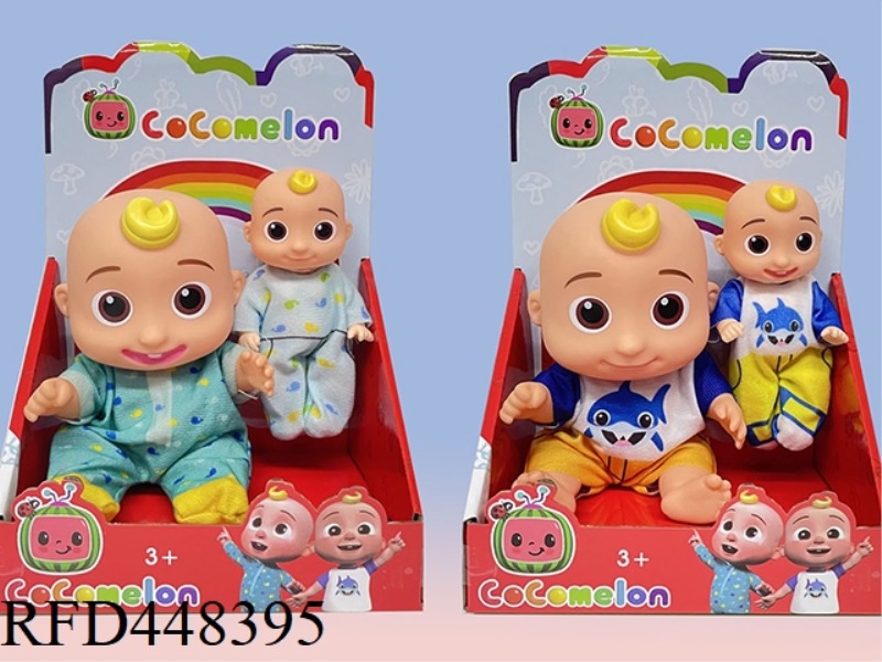8 INCH FULL BODY VINYL COCOMELON SUPER BABY JOJO WATERMELON SCHOOL BUS WITH SOLID DOLL (WITH MUSIC)