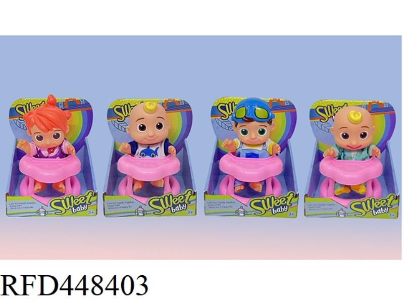 8 INCH FULL BODY VINYL COCOMELON SUPER BABY JOJO WATERMELON SCHOOL BUS WITH DINING CHAIR (WITH MUSIC