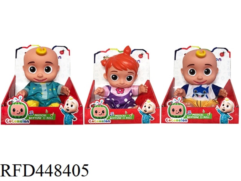 8 INCH FULL BODY VINYL COCOMELON BABY JJ WATERMELON SCHOOL BUS (WITH MUSIC)