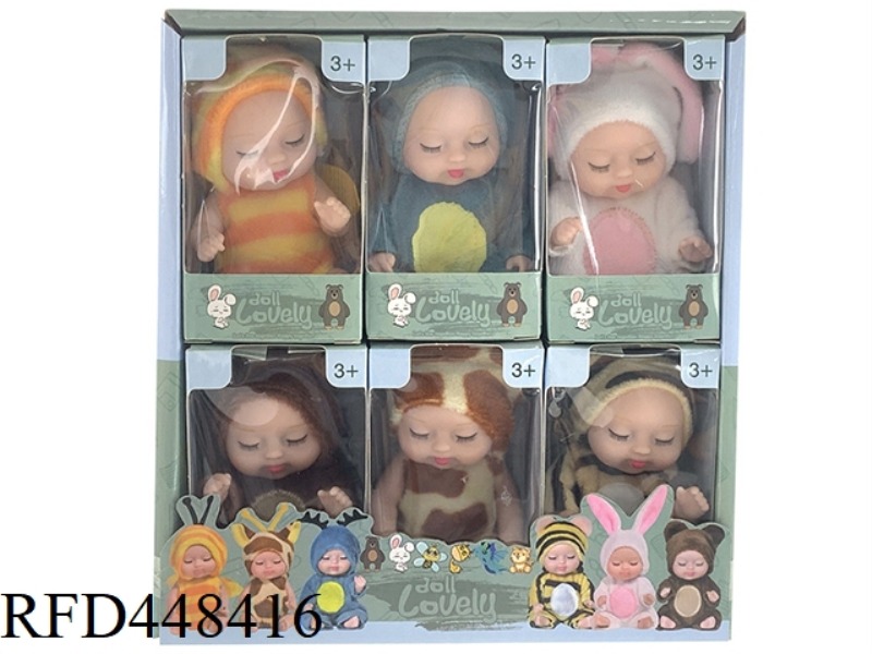 4 INCH DISPLAY BOX SOLID BODY ANIMAL SERIES SLEEPING DOLL (6 PIECES)