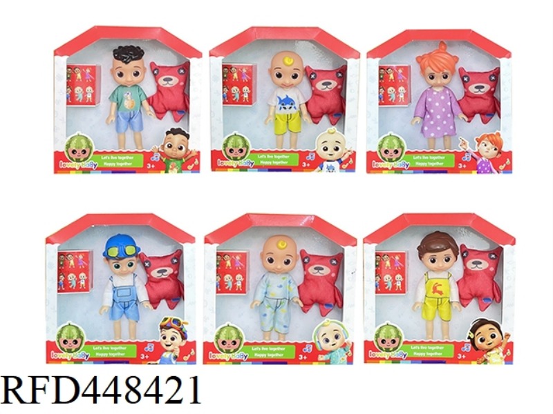 6 INCH WINDOW BOX SOLID BODY COCOMELON SUPER BABY JJ WATERMELON SCHOOL BUS (WITH COTTON DOLL)
