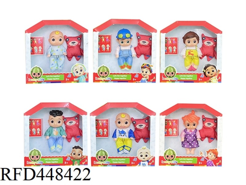 5 INCH WINDOW BOX SOLID BODY COCOMELON SUPER BABY JJ WATERMELON SCHOOL BUS (WITH COTTON DOLL)