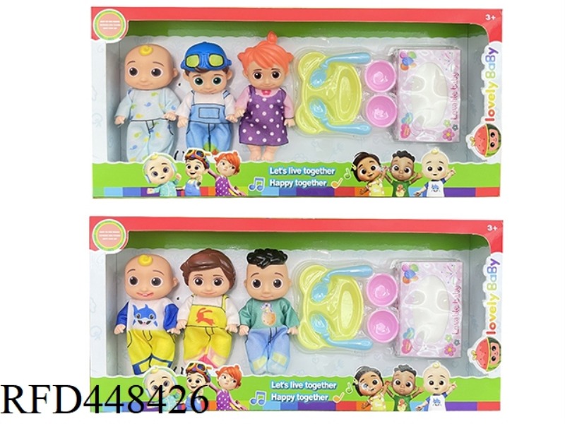 5-INCH WINDOW BOX SOLID BODY COCOMELON SUPER BABY JJ WATERMELON SCHOOL BUS WITH TABLEWARE ACCESSORIE