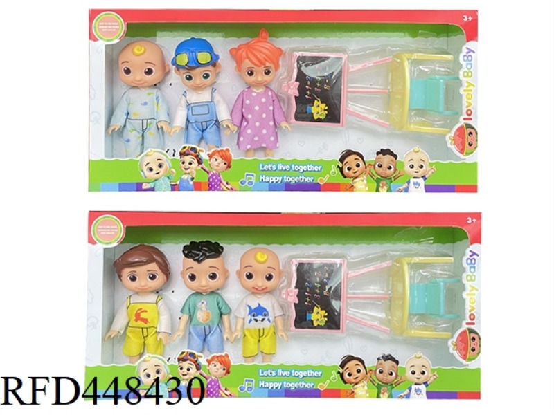 6 INCH WINDOW BOX SOLID BODY COCOMELON SUPER BABY JJ WATERMELON SCHOOL BUS WITH TEACHING ACCESSORIES