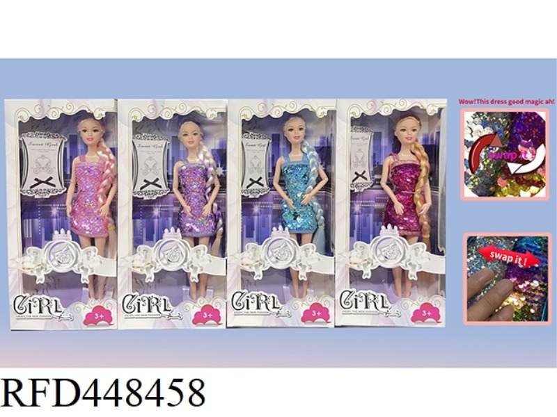 11 INCH WINDOW BOX SOLID FASHION BARBIE (SEQUINS CAN BE FLIPPED)