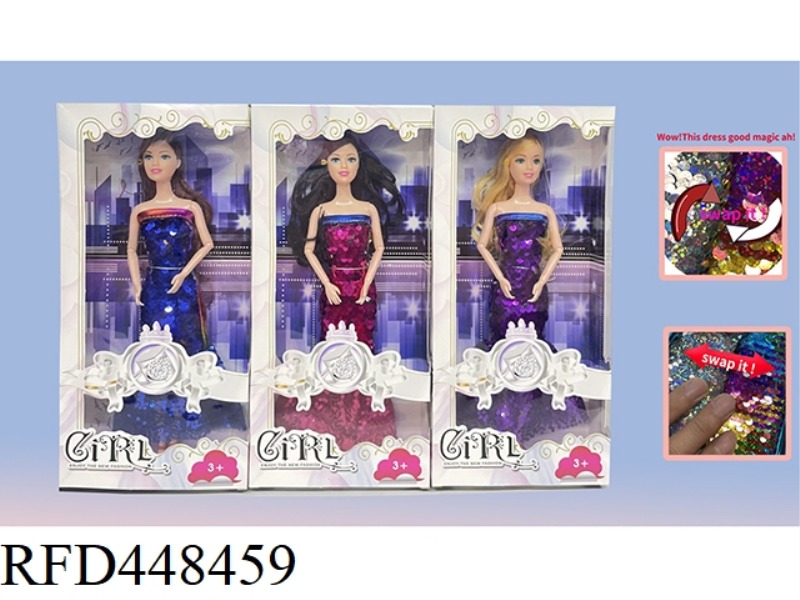 11 INCH WINDOW BOX SOLID FASHION BARBIE (SEQUINS CAN BE FLIPPED)