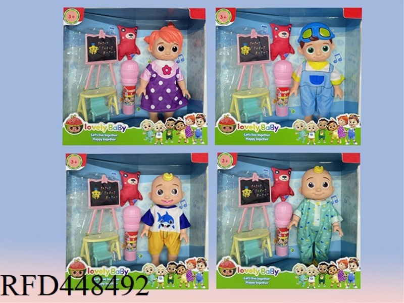 10-INCH WINDOW BOX FULL BODY VINYL COCOMELON WATERMELON SCHOOL BUS JOJO SUPER BABY WITH TEACHING ACC
