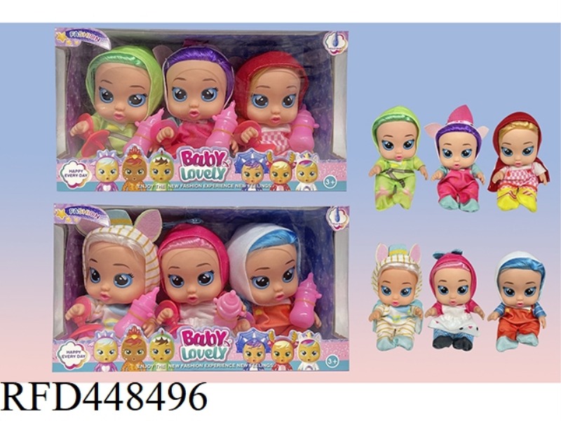8 INCH WINDOW BOX WHOLE BODY VINYL WITH HAIR CRYING DOLL WITH 4 SOUNDS IC (PACK OF 3)