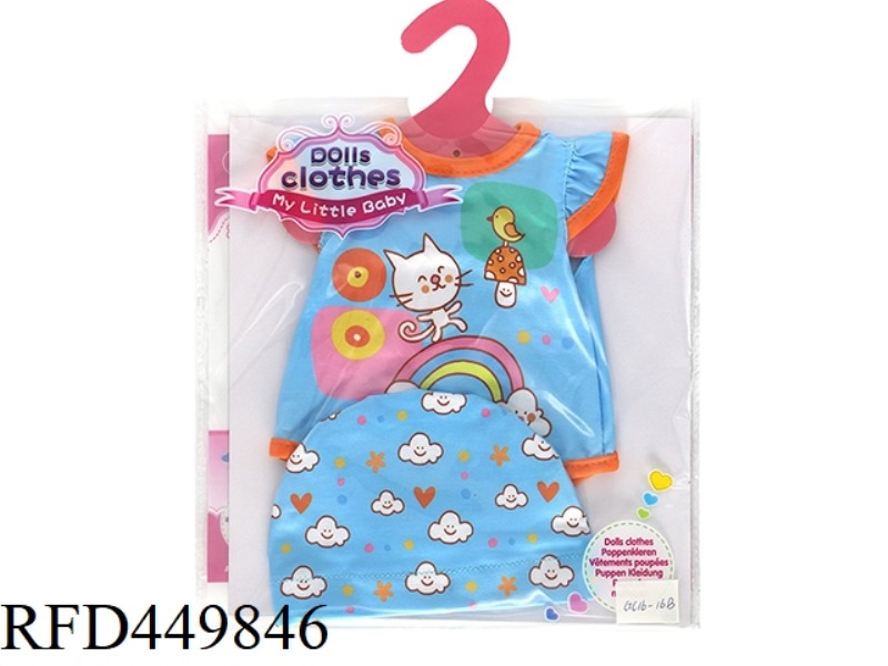 DOLL CLOTHES*BLUE CAT UNDERSHIRT (WITH HAT)