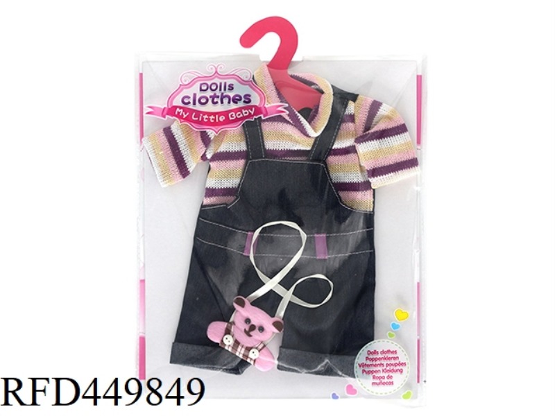 DOLL CLOTHES*PURPLE WOOL DENIM SUSPENDERS (WITH PINK BEAR ACCESSORIES)