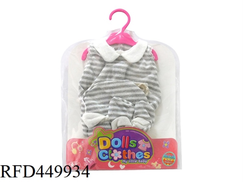 DOLL CLOTHES*GREY HORIZONTAL STRIPED BOTTOM COAT (INCLUDING HAT AND SOCKS)
