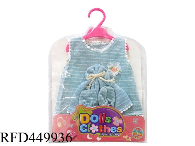 DOLL CLOTHES * BLUE STRIPED WOOL SKIRT (INCLUDING HAT SOCKS)
