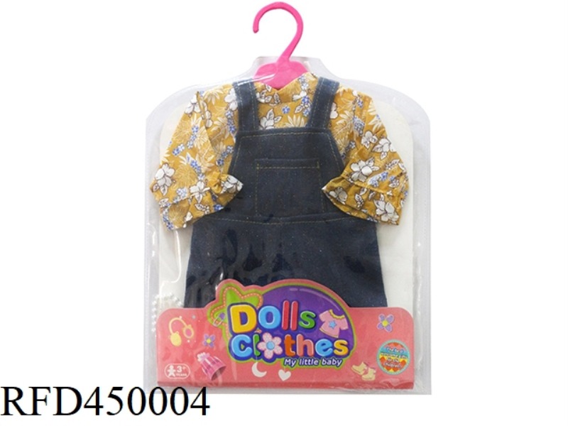DOLL CLOTHES*DENIM SUSPENDERS & YELLOW FLOWERS