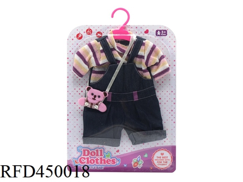 DOLL CLOTHES*PURPLE WOOL DENIM SUSPENDERS (WITH PINK BEAR ACCESSORIES)
