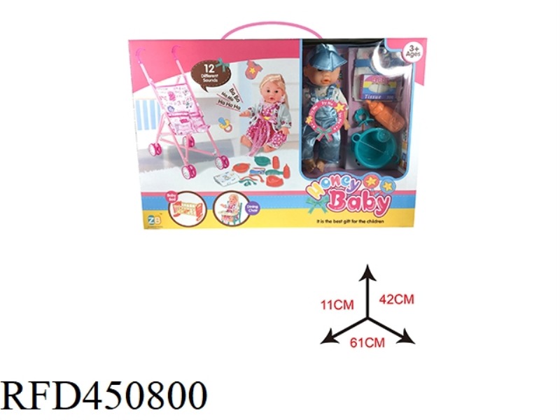 14 INCH DOLL WITH IRON CART SET