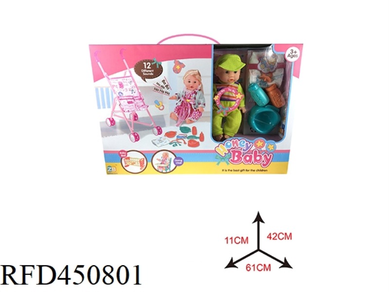 14 INCH DOLL WITH IRON CART SET