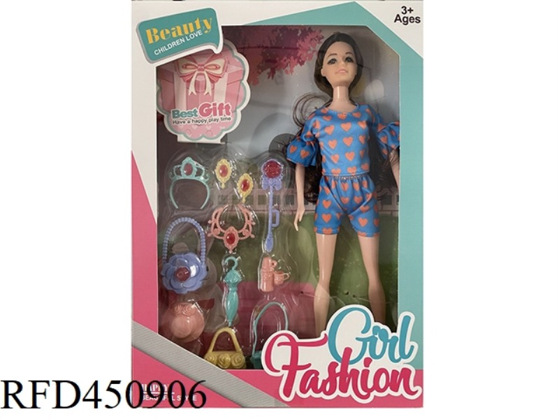 11 INCH SOLID BODY EXQUISITE BARBIE DOLL WITH PLASTIC ACCESSORIES