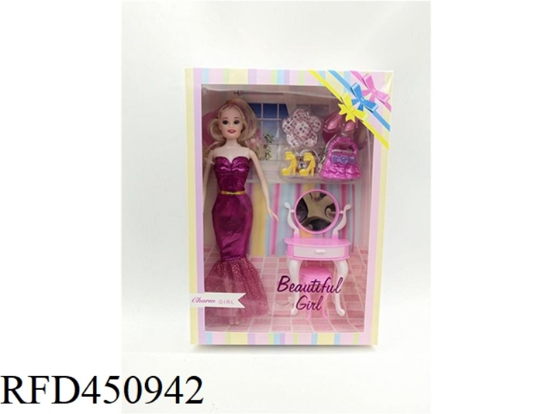 11.5 INCH SOLID BODY BARBIE DOLL WITH DRESSER AND BLISTER ACCESSORIES