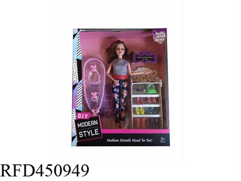 11.5 INCH SOLID BODY JOINT FASHION BARBIE WITH SHOE RACK ACCESSORIES